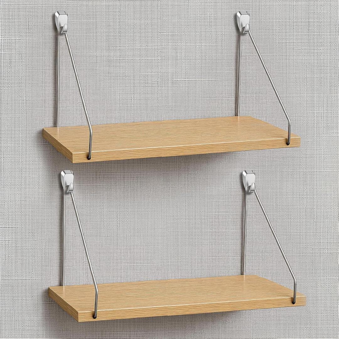 2 Pack Fabric Wall Cubicle Shelf with 40 Lbs Metal Hooks for Wall Decor, 11.8'' Solid Wooden Hanging Organizer Storage Shelf with Hangers Cubicle Accessories for Women Men Desk Office