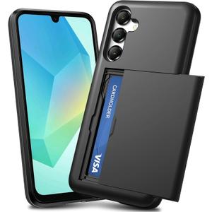 TOPAUX for Samsung A16 5G Wallet Case Galaxy A17 5G Wallet Case 2 Credit Card Holder Slide Cover Back Pocket ID Slot Raised Bezel Dual Layer Rugged Bumper Anti-Scratch Protective Hard Shell Black