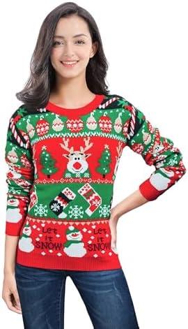 v28 Ugly Christmas Sweater for Women Reindeer Funny Merry Xmas Knit Sweaters, Size L
