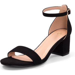 mysoft Women's Chunky Low Heels Open Toe Block Heeled Dress Ankle Strap Pump Wedding Sandals (11 Wide, Black Suede)