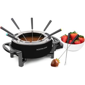 Nostalgia 12-Cup Electric Fondue Pot Set for Cheese & Chocolate - 8 Color-Coded Forks, Temperature Control - Stainless Steel Kitchen Gadgets and Appliances for Hors d'Oeuvres and More  Black