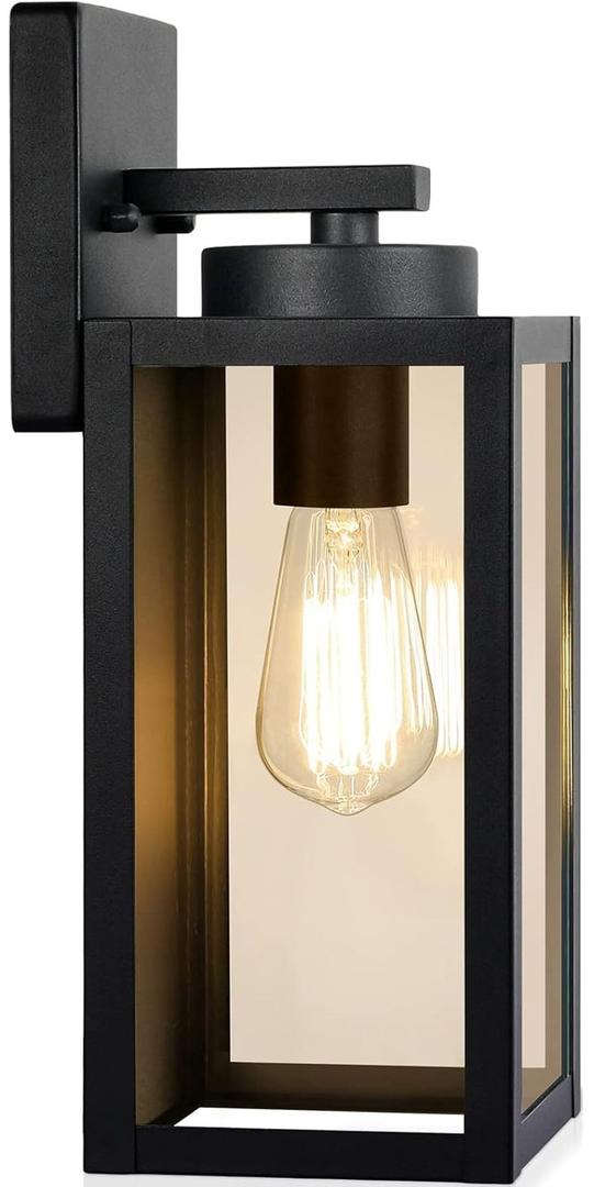 Outdoor Wall Light Fixtures, Exterior Waterproof Wall Lanterns, Porch Sconces Lighting with E26 Sockets & Glass Shades, Modern Matte Black Outside Lights for Patio Front Door Entryway Garage