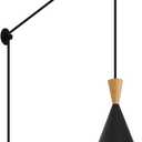 Modern plug in Pendant Light with cord, Adjustable chandelier hanging lamps that plug into wall outlet for Kitchen Island, Bedroom, Living room, Dining Room, Contemporary wall Dcor, Funnel Pendant Light Black