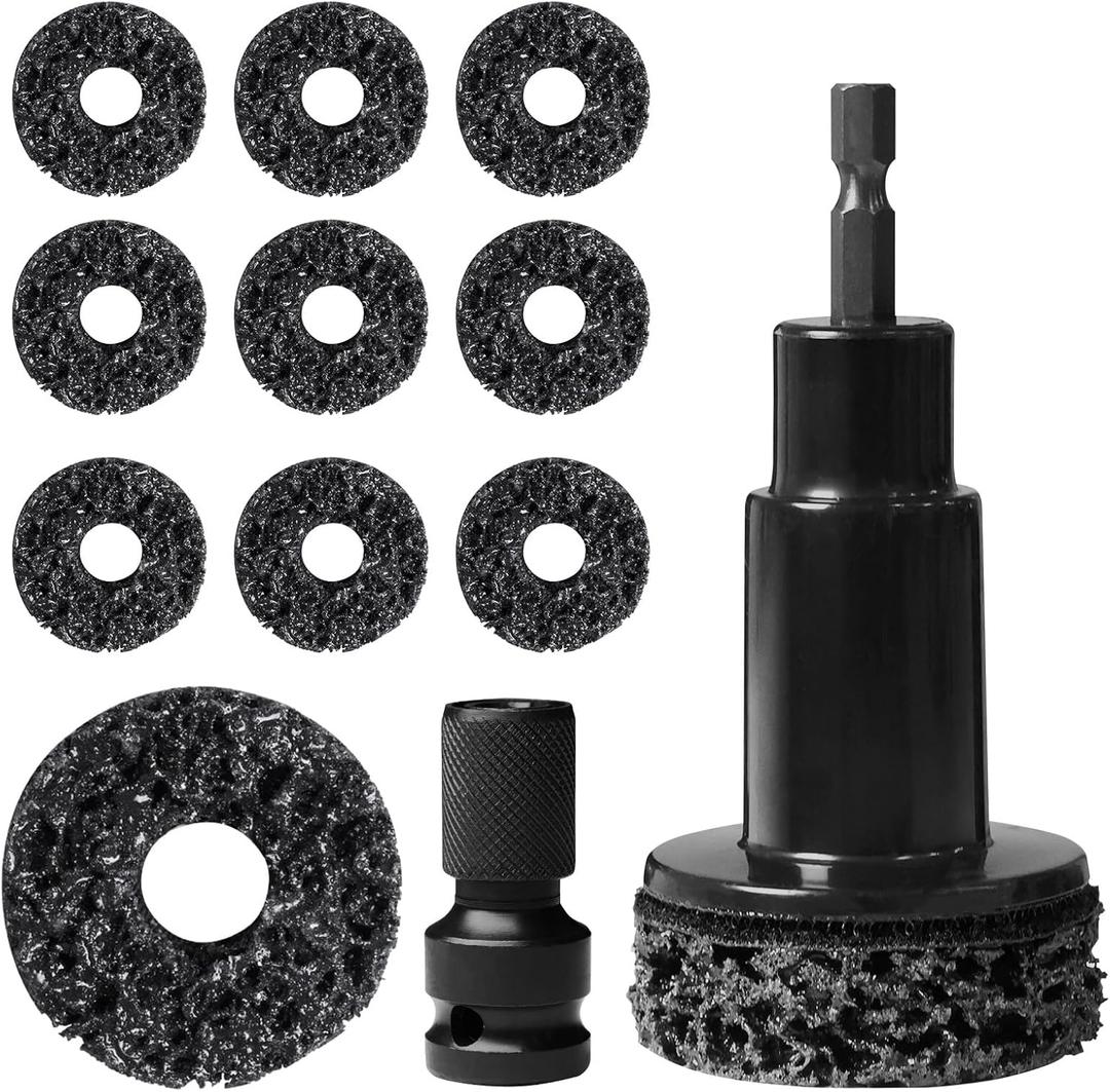 Wheel Hub Cleaning Tool Kit, 10 Pads Wheel Stud and Hub Cleaner, Fits Power Drill or 1/2" Impact Driven Wrenches, Wheel Hub Resurfacing Kit Includes for Quick Rust Studs, Hubs, Rotors