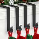 Christmas Stocking Holders for Mantle, Stocking Holders for Mantle Set 4, Fireplace Stocking Hangers for Tickness Mantel, Metal Hooks Garland Hanger for Christmas Party Home Decoration-Black