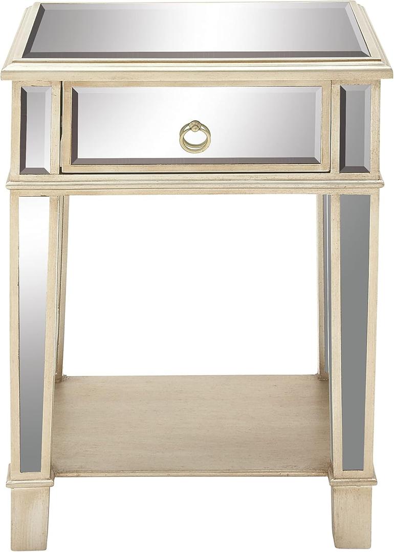 Deco 79 Wood Side End Accent Table Mirrored 1 Shelf End Table, Side Table 18" x 14" x 27", Beige