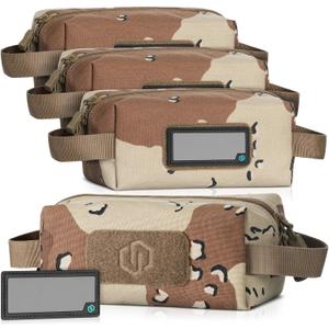 Savior Equipment Loose Sacs 4-Pack Tactical Ammo Pouch Firearm Ammunition Carrier Bag, ID Patches Included, Rifle Carbine Pistol Revolver Ammos Transportation Soft Case Hunting Shooting Range Gear (Chocolate Chip Camo)