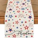 Artoid Mode Patriotic Freedom Stars Table Runner, 4th of July Memorial Day Holiday Kitchen Dining Table Decor for Indoor Outdoor Home Party Decoration 13 x 120 Inch