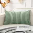 UGASA Velvet 12x20 Inch Lumbar Soft Throw Pillow Cover Farmhouse Decorative Corduroy Striped Both Sides Solid Rectangular Cushion Case for Couch Bedroom Sofa Home, 1 Piece, Sage Green