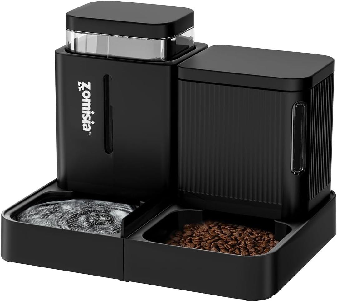 ZOMISIA Automatic Cat Feeder and Water Dispenser Set, 2 in 1 Gravity Cat Food Dispenser with 180 Degree Rotatable, Pet Self Feeding Large Capacity for Small Dogs Puppy Kitten, Black, 0.8 Gallon x 2