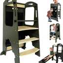 Toddler Kitchen Step Stool,Kids Standing Tower, Removable Anti-Drop Railing Safety Rail,A Anti-tip Structure More Stable, Natural Wooden