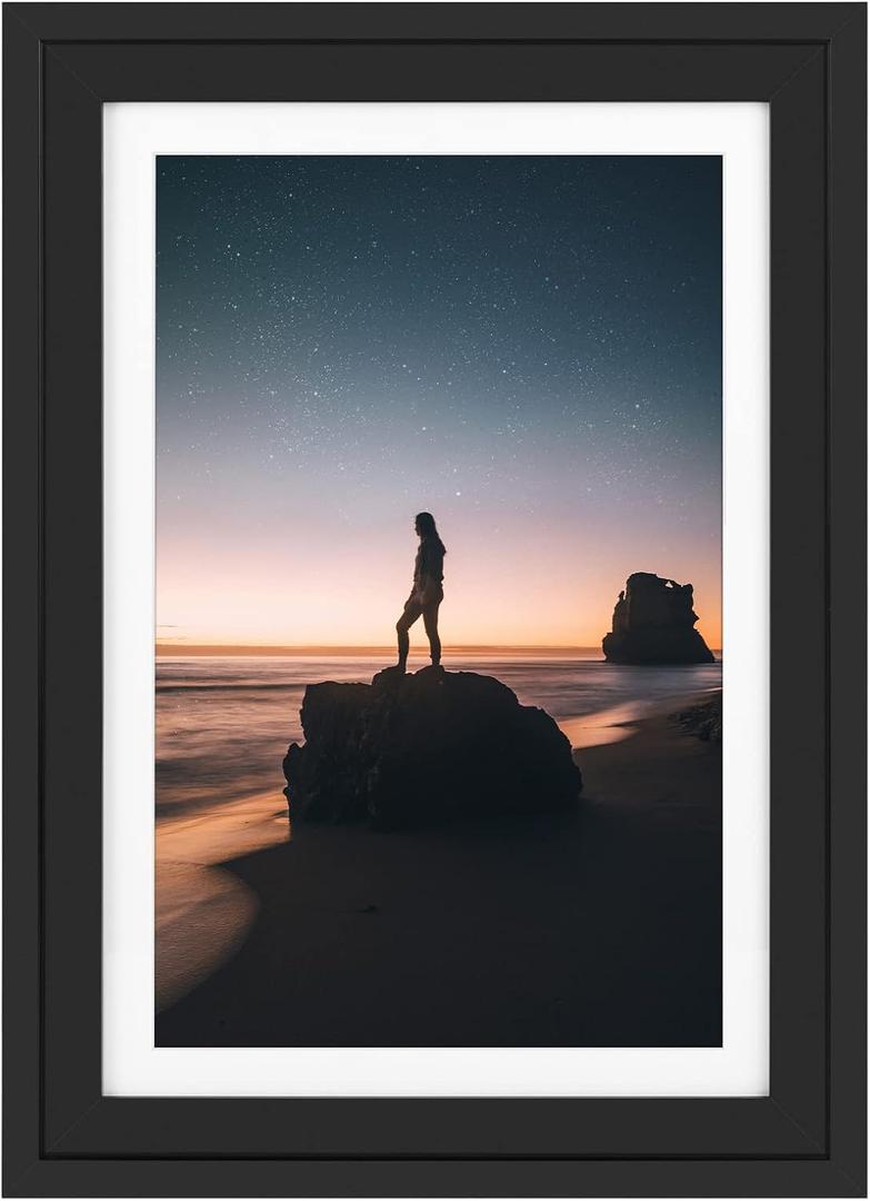 Golden State Art, 13x19 Picture Frame - Displays 11x17 Photo with Mat or 13x19 Without Mat, Wide Moulding Solid Wood Frame for Wall Display, Black