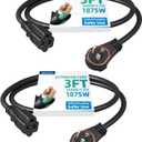 DEWENWILS 360 Rotating Flat Plug Extension Cord 3 Foot, 14/3 Gauge 3 Prong Grounded Wire, 15A/1875W Heavy Duty Power Cord, Space Saving for Indoor Narrow Space, ETL Certified, 2 Pack, Black