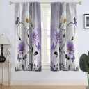 AAtter Purple Floral Window Curtain Lavender Lilac Rustic Flowers Country Butterfly White Daisy Abstract Black Leaves Living Room Bedroom Window Drapes Treatment Fabric 1 Pair, 42" W x 63" L, Wooden