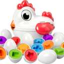 TEMI Toddler Chicken Easter Eggs - Color Matched Game Shape Sorter with 6 Toy Eggs for Kids 3-5, Fine Motor Skills Sensory Toys, Educational Gifts for 3-6 Girls Boys Baby