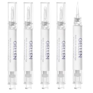 Gellen Nail Glue Remover, Nail Glue Remover for Press on Nails, 5 Pcs Non Acetone Gel Glue Off Remover, 10s Quick Remove for Nail Tips Fake Nails Solid Glue Gel