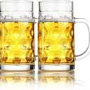 Freezer Beer Mugs, 20 oz Large Heavy Glass Mugs with Handles Set of 2, Clear Large Beer Steins for Tea, Coffee, Lead-Free Glasses Oktoberfest Style, Best Gifts for Dad Husband or Friend