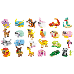 Valentine's Day Building Blocks with Cards, 32 Pack Animal Blocks for Kids School Exchange, Party Favors