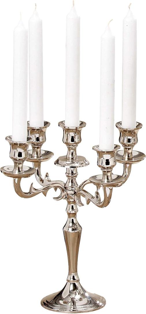 Hamptons Five Arm Silver Candelabra, Hand Crafted of Silver Aluminum Nickel, Over 1 Ft Tall (13.75 Inches) from The Hotel Resort Collection, Centerpiece