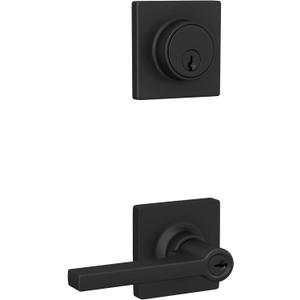 Schlage Lock Scout Straight Lever with Square Trim Keyed Entry Door Handle and Single Cylinder Deadbolt, Matte Black Finish Schlage Lock Scout Straight Lever with Square Trim Keyed Entry Door Handle and Single Cylinder Deadbolt, Matte Black Finish