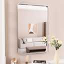JISOSO Brushed Nickel Bathroom Mirror, 22x30 Inch Thick Silver Metal Rectangle Frame Wall Mirror, Modern Round Corner Bathroom Vanity Mirror for Over Sink, Bedroom, Living Room, Entryway