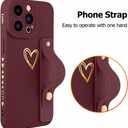 Fiyart Designed for iPhone 14 Pro Case with Phone Stand Holder Cute Love Hearts Pattern Slim Protective Camera Protection Cover with Wrist Strap for Women Girls for iPhone 14 Pro 6.1"-Wine Red