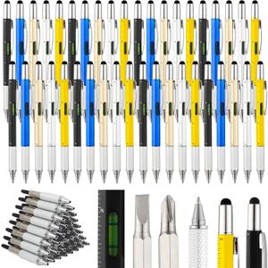 Yeaqee 80 Pcs Gifts for Adult Men:6 in 1 Multi Tool Pens with Refills Ruler Level Gauge Bulk Multi-functional Pens for Father's Day Dad Husband Male Coworker Birthday Gifts (Classic Color)