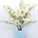 Olivachel Artificial Flowers Faux Plum Cherry Blossom Branches Fake Long Flower Stems for Home Wedding Party Decoration (White, 4Pcs/Pack)