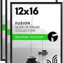 Americanflat 12x16 Picture Frame with Polished Front Cover - Set of 3 - Slide-In Photo Frame with Buildable Molding - Fusion Collection - Picture Frames for Wall Display - Black