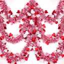 50FT Valentines Garland with Hearts for Valentines Day Decorations, Pink Heart Tinsel Mantle Garland Valentines Day Decor for Home Office Indoor Outdoor