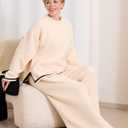 Womens Fleece 2 Piece Pajamas Fuzzy Long Sleeve Crewneck Wide Leg Winter Sherpa Lounge Sets For Women (XL)