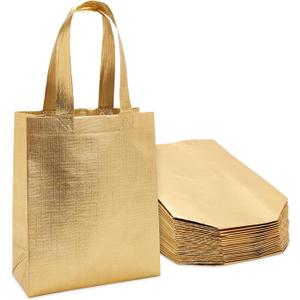 Sparkle and Bash Gift Bags Bulk - 10 x 8 x 4 In, Metallic Gold, 20 Pack - Reusable Totes with Handles, Non-Woven Fabric & Machine Washable