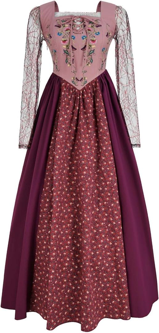 Women's Witch Sisters Cosplay Costumes Medieval Witch Long Dress Halloween TV and Movie Costumes(MY202256G,S)