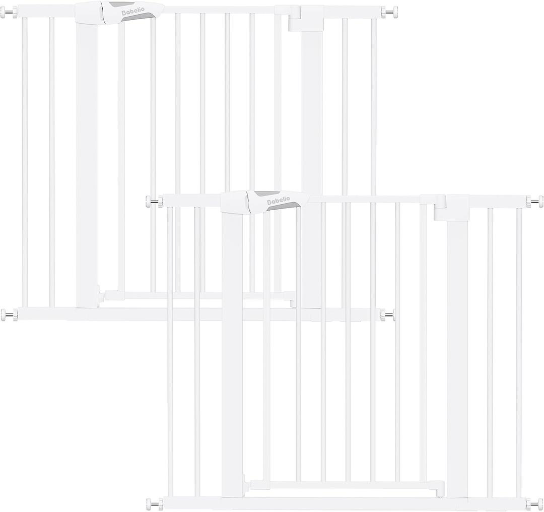 Babelio 26-40" Wide Baby Gate for Stairs & Doorways, 3 Ways Locking System with Auto-Close, Pressure Mounted No Drilling, Easy Install for Stairs, Hallway, Kitchen, Indoor Use, White (2 Pack)