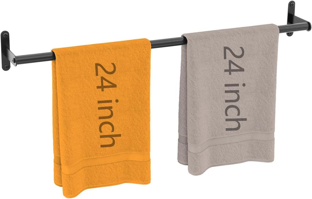 2 x JUYSON Bathroom Towel Bar 24 Inch, Towel Racks for Bathroom Wall Mounted, Stainless Steel Heavy Duty Modern Single Towel Bar Holder Towel Rod Wall Mounted(Single Bar-Black, 24 in)