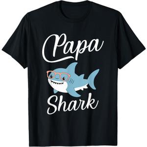 Papa Shark Funny Matching Family Grandpa T-Shirt, Black, XL