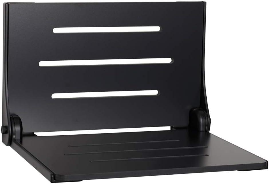 Seachrome SHAF-185155-PBS-S-MB High Back Silhouette Folding Wall Mount Shower Bench Seat with Matte Black Frame