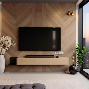 Floating TV Stand,Adjustable 5994 Inch Floating Entertainment Center, Extendable Under TV Shelf with 3 Drawers, Floating TV Unit for Living Room, Bedroom,Natrural