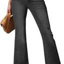 Sidefeel Women's Bell Bottom Flare Jeans High Waisted Stretchy Ripped Distressed Raw Hem Denim Pants with Pockets (Black)