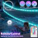 2-in-1 LED Pool Volleyball & Basketball Game Set, Light Up Pool Sport Combo Set with 14in LED Rim/4 LED Pool Balls/2 Base/Pump, Inground Swimming Pool Toy Game for Adults & Family