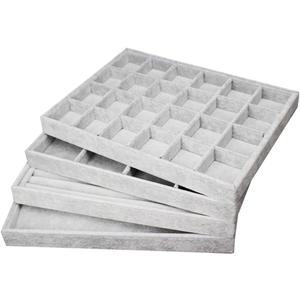 RJ Displays-Ice Grey Velvet Decorative 24 Slot Jewelry Display Box Dresser Top For Necklace, Earrings, Pendants, Organizer, 24 Slot