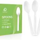 Compostable Spoons [100 Pcs] No Plastic Spoons Disposable BPI Certified BPA-Free, Heat Resistant, Heavy Duty Biodegradable Spoons Disposable Utensils for Daily, Party & Camping