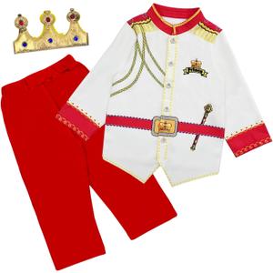 Toddler Halloween Costume, Childrens Cosplay Clothes, Child Prince Clothes T-Shirt Pant Set (White and Blue Prince Suit-long Sleeve)