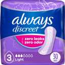 Always Discreet, Incontinence & Postpartum Liners For Women, Size 3, Light Absorbency, Regular Length, 30 Count
