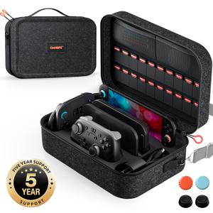 COOWPS Switch 2 Case for Nintendo Switch 2, with 4Pcs Thumb Grips, Game Card Slots, Odorless Felt Hard Shell Military Grade Protection All In One Travel Case for Switch 2 Console Accessories