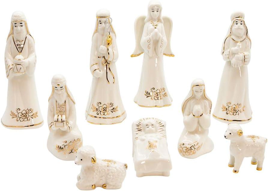 Kurt S. Adler Gold and White Table, 9 Piece Nativity Set, 2-6.75-Inches