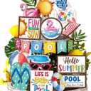 26 Pcs Summer Pool Tiered Tray Decor Sets Farmhouse Hello Summer Wood Sign Flamingo Ball Swim Rings Table Centerpieces Colorful Hawaii Plaque Decorations for Home Kitchen Office Shelf Holiday