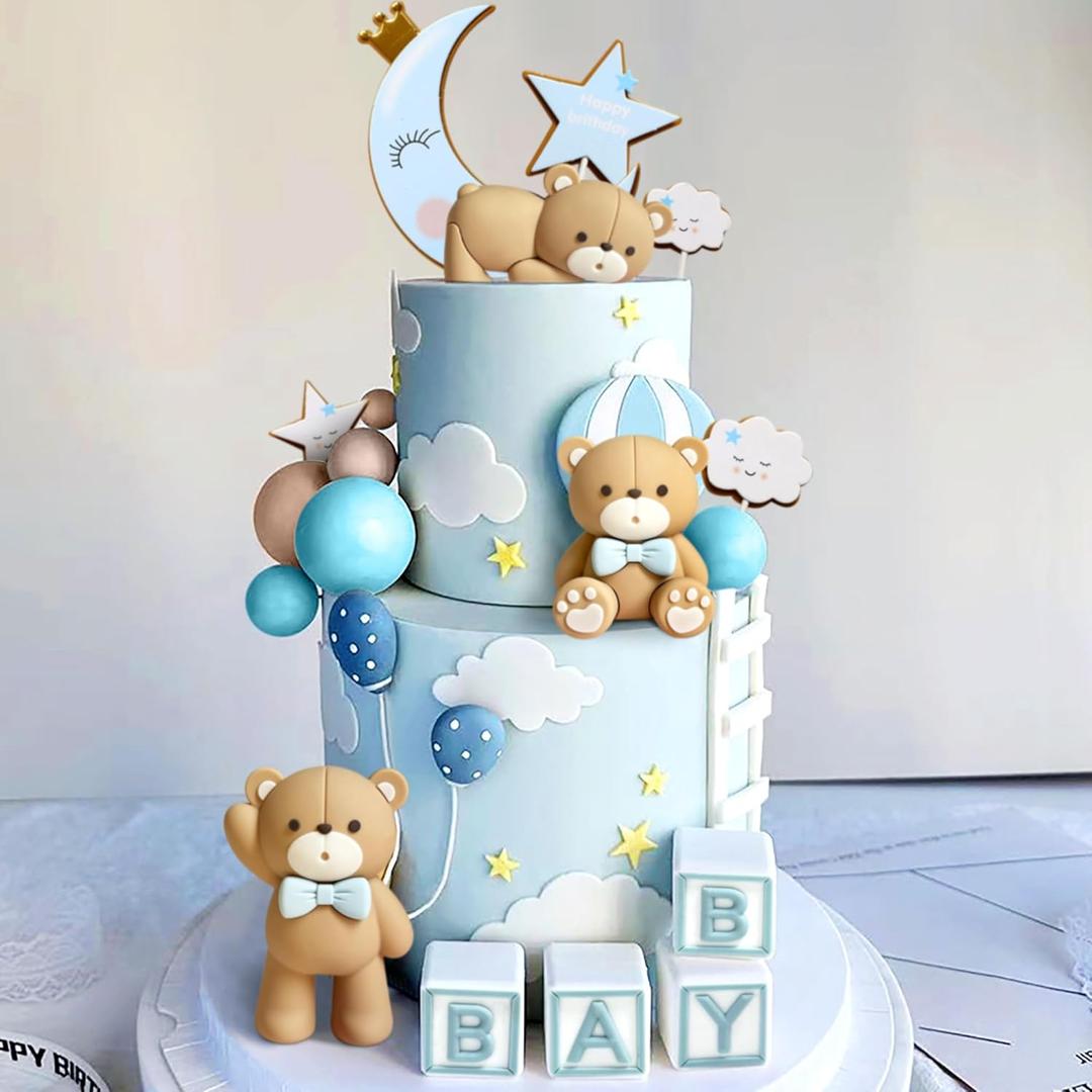 JeVenis Blue Bear Cake Decoration Baby Bear Baby Shower Cake Topper Bears Cake Decoration Baby Shower Birthday Cake Decoration