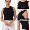 3 x YUNOGA Workout Tank Tops for Women Athletic Sleeveless Ribbed Crop Tops Essentials High Neck Crew Neck Yoga Tanks Shirts (Black, XL)