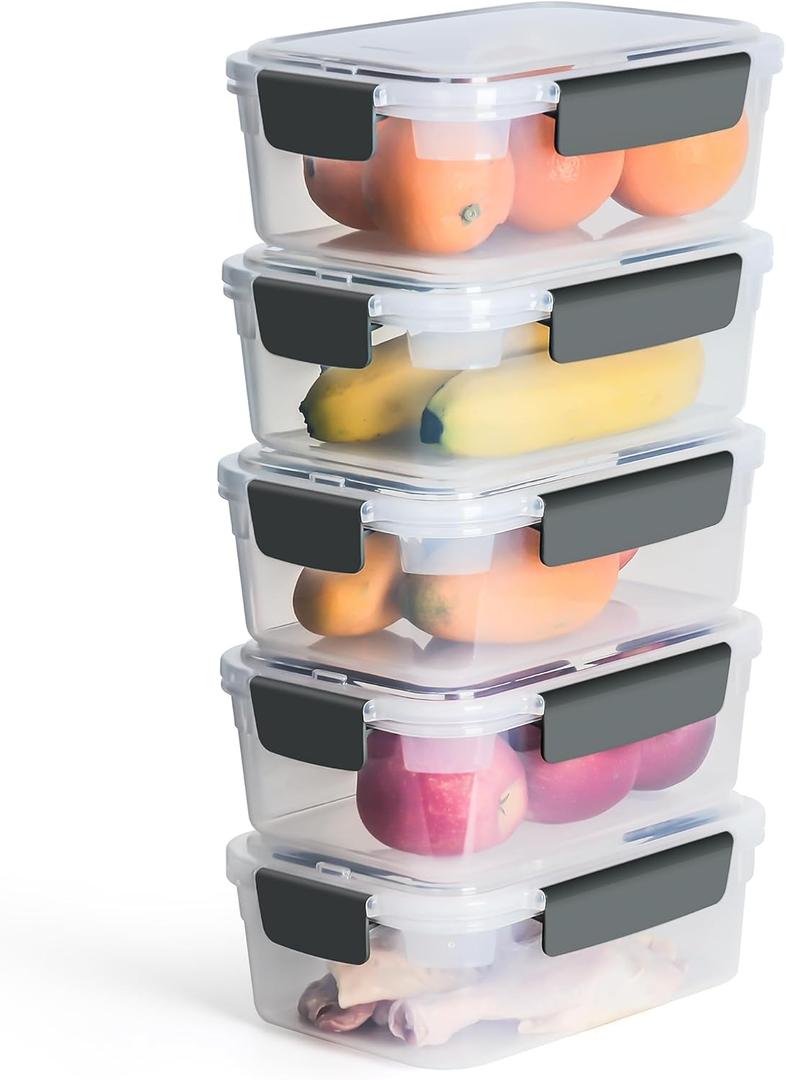 YORY 9 cup Plastic Food Storage Containers with Lids Nestable Freezer Dishwasher Safe Rectangle Meal Prep Container Set, 5-Pack